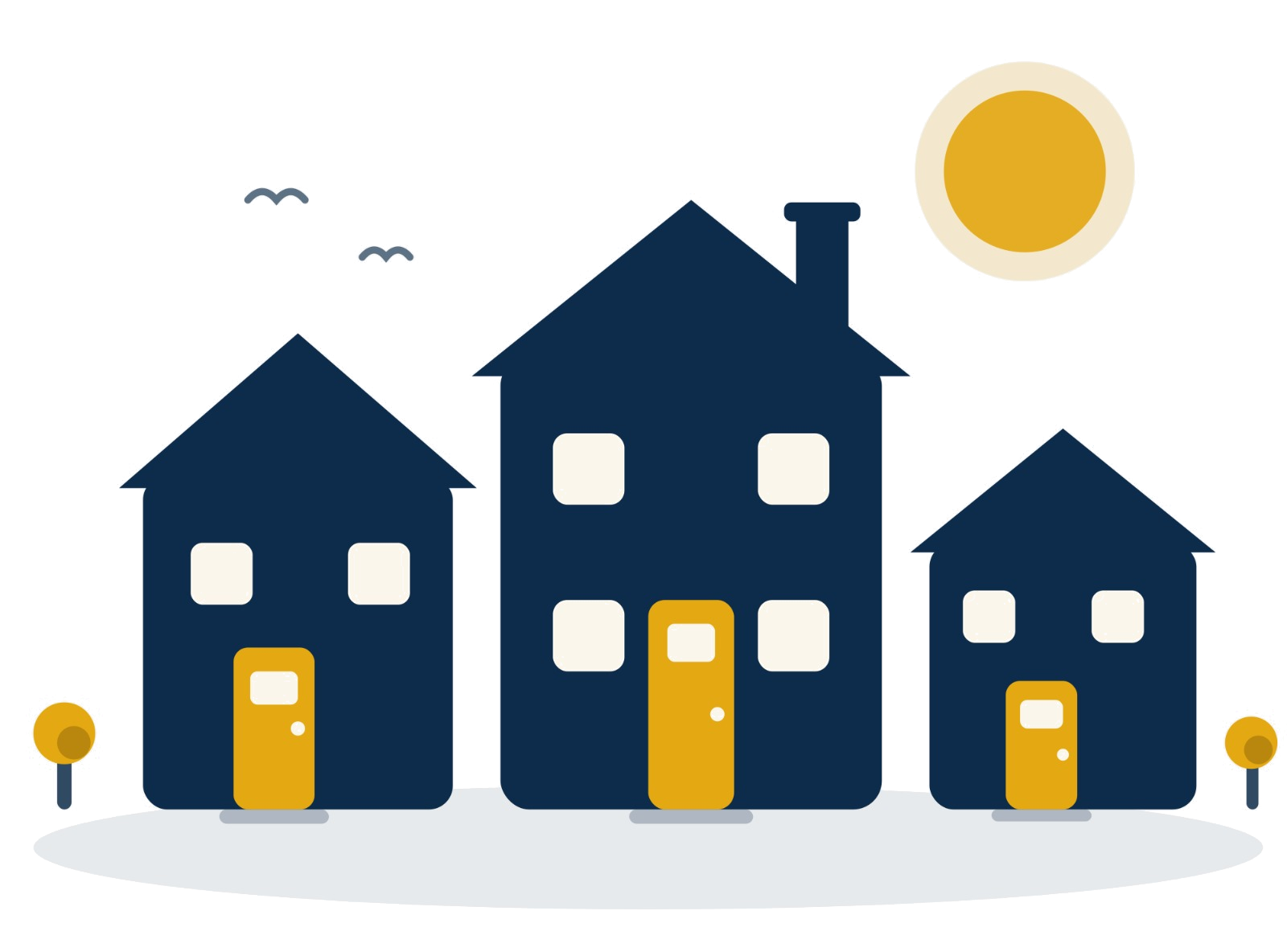 Illustration of three terraced houses
